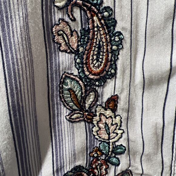 Chico's chicos size 2 Striped Medallion Tunic 12 14 Mixed Embroidered Large - Picture 5 of 16